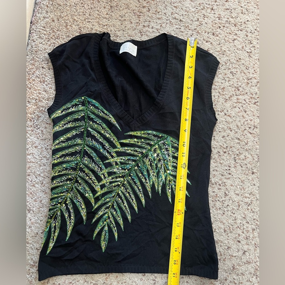 Iceberg light‎ knit sequence palm leaves embroidered short sleeves tunic top S - Picture 11 of 11